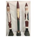 Lot of 3 tall wooden Santa's