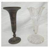 Vtg 2 vase brass & crystal