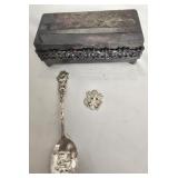 Silver plated trinket box sterling spoon
