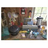 Storage Lot of Misc Tools Lamps Feeders Roaster