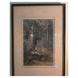 Framed forest scene picture