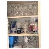 Cabinet Lot of Glass & Plastic Cups and More