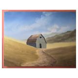 Oil on canvas painting of a barn