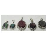 5 sterling silver jewel necklaces pendants 49g