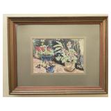 Framed watercolor of flowers