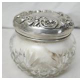 Antique cut glass jar w a sterling silver lid 29g