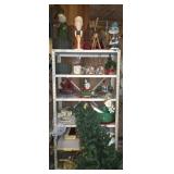 Metal Shelf Full of Misc Christmas Decor & Glass