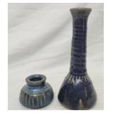 Vtg 2 pottery bud vase