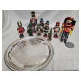 Lot of nutcrackers and silver plated tray