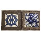 Lot of 2 blue & white tile top trivets