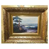 Gold Gilded Frame Signed Beach Painting On Canvas