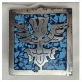 Taxco Sterling Silver Trinket Box Turquoise Inlay