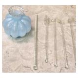 Blown Glass Fenton STYLE Vase w Glass Bar Stirrers
