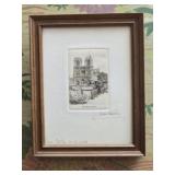 Signed Norte Dame Etching Print Eau Forte Original