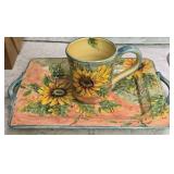 Ceramic 2 pc Hand Painted Sunflower Dishes