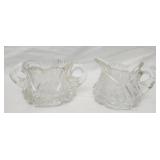 Vintage crystal glass sugar bowl and creamer set