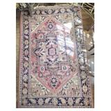 Vintage Navy Salmon & Green Wool Area Rug