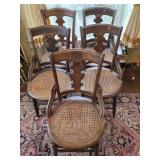 Lot of 5 Vintage Cane Bottom Wooden Chairs
