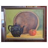 Oil on canvas painting of a teapot