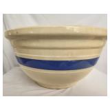 Retro yellow ware blue stripe bowl