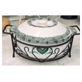 Ceramic Baking Dish With Lid & Metal Holder