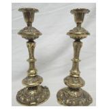 Antique pair of brass candle holders
