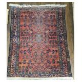 Antique Persian Navy Green & Coral Area Rug