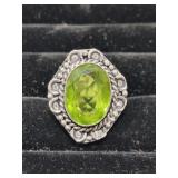 Green Amethyst Stone German Silver ring size 9