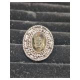 Smoky Quartz Stone German Silver ring size 8