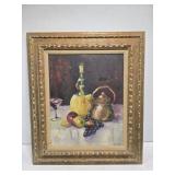 Wood Framed Fruit Painting On Canvas Board