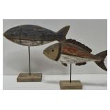 2 wood carved fish decor
