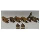 Carved wood napkin holders and salt/pepper shakers
