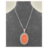 Red Onyx pendant with German Silver chain