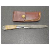 Hand made Damascus steel pocket knife with sheath