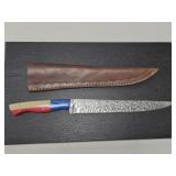 Hand made Damascus steel knife with sheath