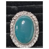 Green Onyx Stone German Silver ring size 7