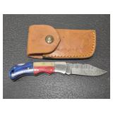 Hand made Damascus steel pocket knife with sheath