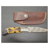 Hand made Damascus steel pocket knife with sheath