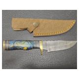 Hand made Damascus steel knife with sheath