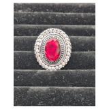 Garnet Stone German Silver ring size 7
