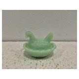 Mini Glass jadeite hen on nest