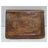 Brown leather box w cufflinks & more