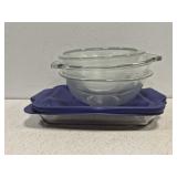 4 glass bowls & casserole dish some Pyrex