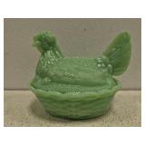 Glass jadeite hen on nest