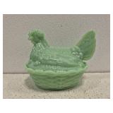 Glass jadeite hen on nest
