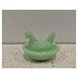 Mini Glass jadeite hen on nest
