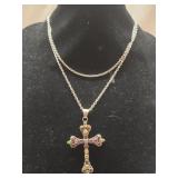 Heavy 35' sterling silver cross pendant necklace
