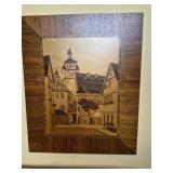vintage wood inlay marquetry style panel