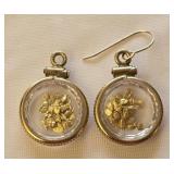 Pair of 14k Yellow Gold Earrings w Gold Chips