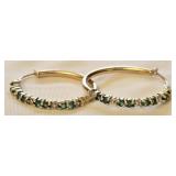10k Yellow Gold Emerald Green Stone Earrings